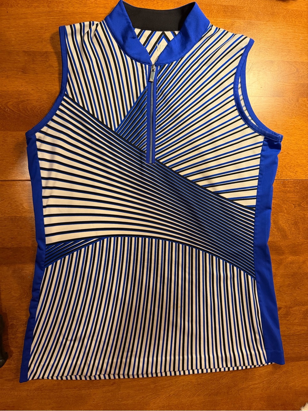 Tail Women’s Sleeveless Golf Top Blue Black White Striped Quarter Zip